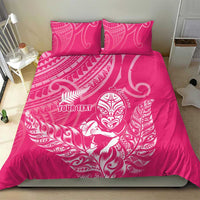 New Zealand Silver Fern Rugby Custom Bedding Set Maori Tiki Pink Version