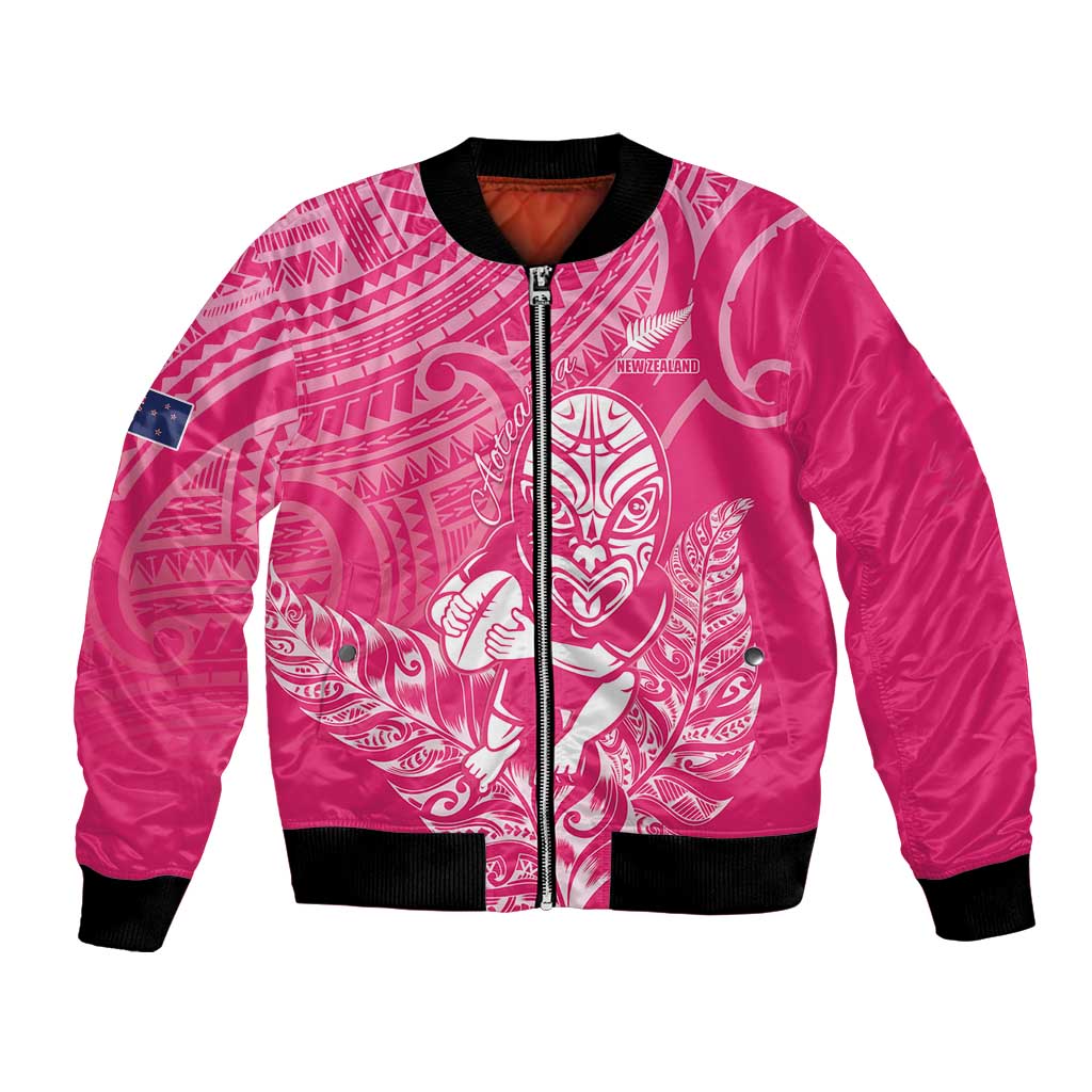 New Zealand Silver Fern Rugby Custom Bomber Jacket Maori Tiki Pink Version