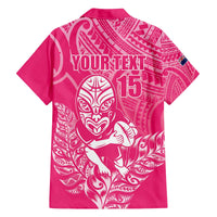 New Zealand Silver Fern Rugby Custom Family Matching Off The Shoulder Long Sleeve Dress and Hawaiian Shirt Maori Tiki Pink Version