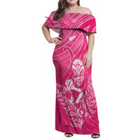 New Zealand Silver Fern Rugby Custom Family Matching Off Shoulder Maxi Dress and Hawaiian Shirt Maori Tiki Pink Version
