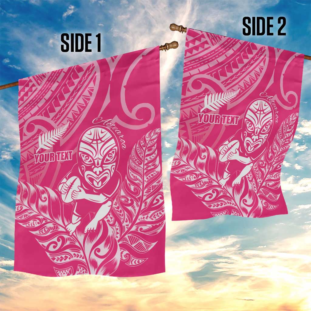 New Zealand Silver Fern Rugby Custom Garden Flag Maori Tiki Pink Version