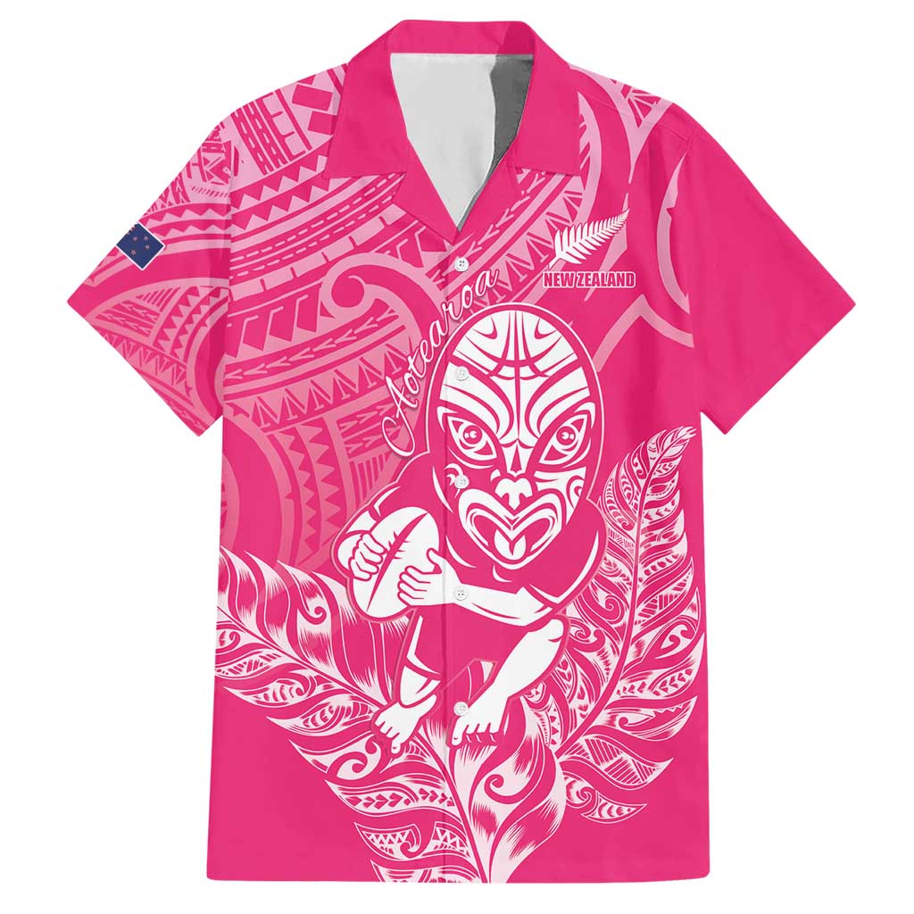New Zealand Silver Fern Rugby Custom Hawaiian Shirt Maori Tiki Pink Version