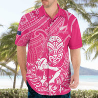 New Zealand Silver Fern Rugby Custom Hawaiian Shirt Maori Tiki Pink Version