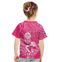 New Zealand Silver Fern Rugby Custom Kid T Shirt Maori Tiki Pink Version