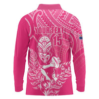 New Zealand Silver Fern Rugby Custom Long Sleeve Polo Shirt Maori Tiki Pink Version