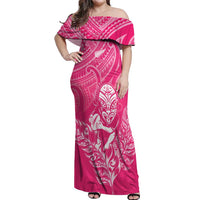 New Zealand Silver Fern Rugby Custom Off Shoulder Maxi Dress Maori Tiki Pink Version