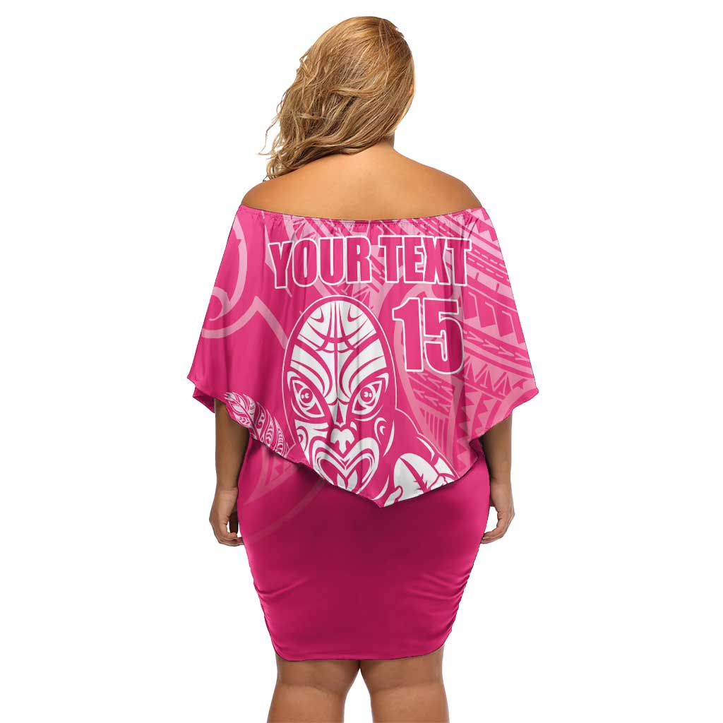 New Zealand Silver Fern Rugby Custom Off Shoulder Short Dress Maori Tiki Pink Version