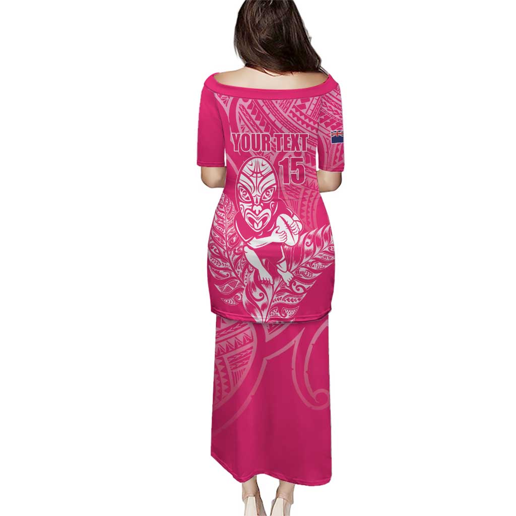 New Zealand Silver Fern Rugby Custom Puletasi Maori Tiki Pink Version