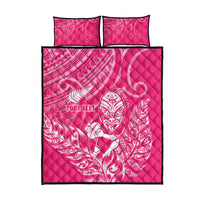 New Zealand Silver Fern Rugby Custom Quilt Bed Set Maori Tiki Pink Version