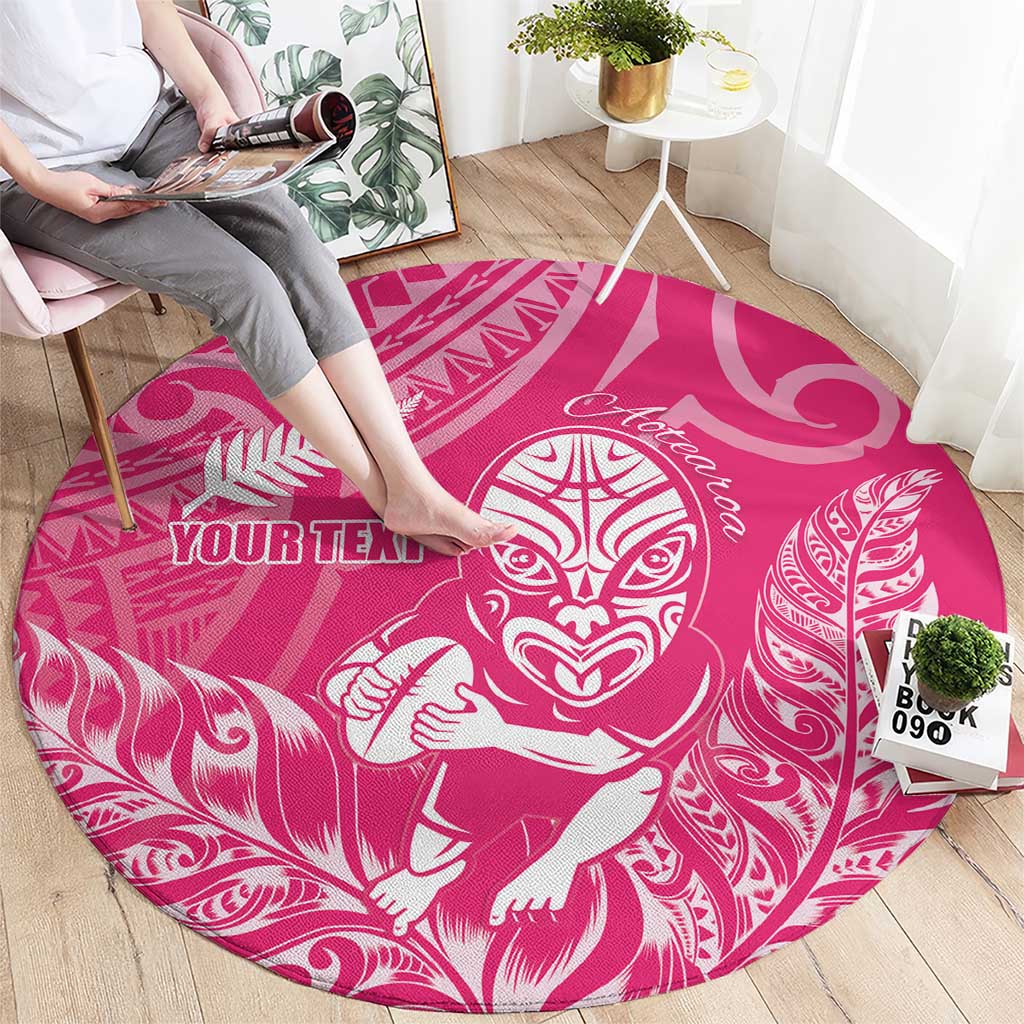 New Zealand Silver Fern Rugby Custom Round Carpet Maori Tiki Pink Version