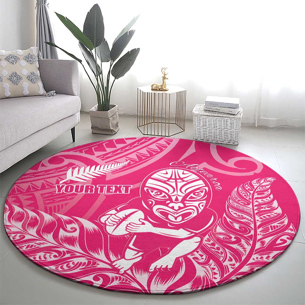 New Zealand Silver Fern Rugby Custom Round Carpet Maori Tiki Pink Version