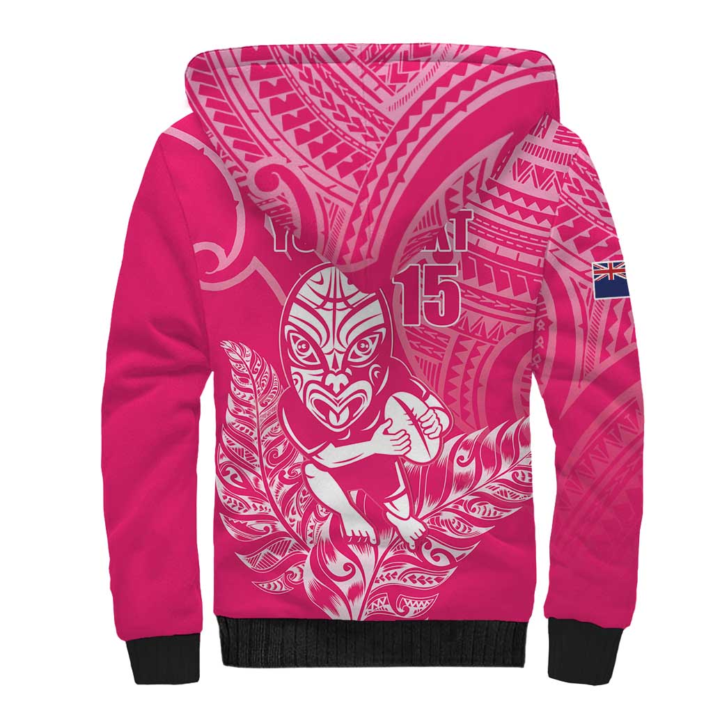 New Zealand Silver Fern Rugby Custom Sherpa Hoodie Maori Tiki Pink Version
