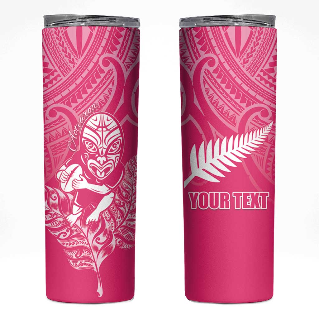 New Zealand Silver Fern Rugby Custom Skinny Tumbler Maori Tiki Pink Version