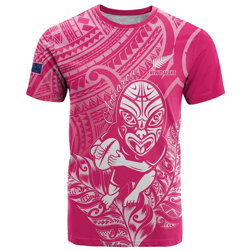 New Zealand Silver Fern Rugby Custom T Shirt Maori Tiki Pink Version