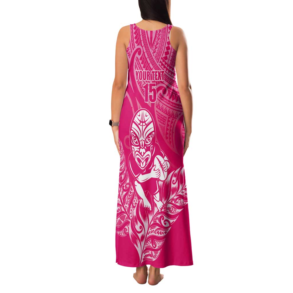 New Zealand Silver Fern Rugby Custom Tank Maxi Dress Maori Tiki Pink Version
