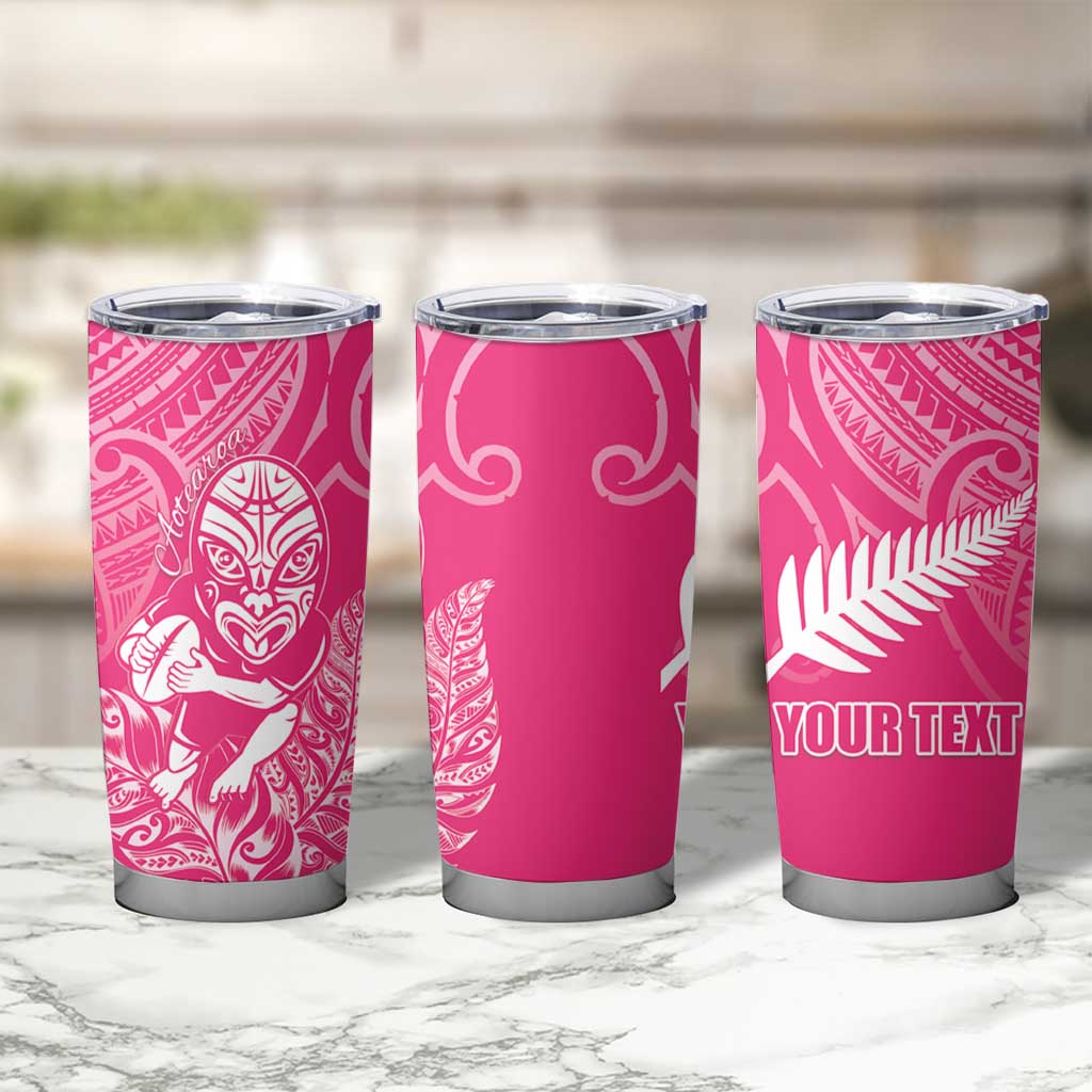 New Zealand Silver Fern Rugby Custom Tumbler Cup Maori Tiki Pink Version
