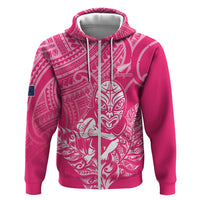 New Zealand Silver Fern Rugby Custom Zip Hoodie Maori Tiki Pink Version