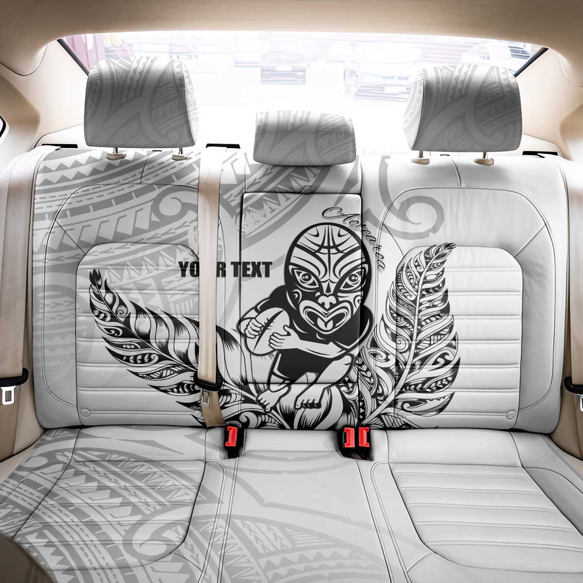 New Zealand Silver Fern Rugby Custom Back Car Seat Cover Maori Tiki White Version