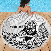 New Zealand Silver Fern Rugby Custom Beach Blanket Maori Tiki White Version