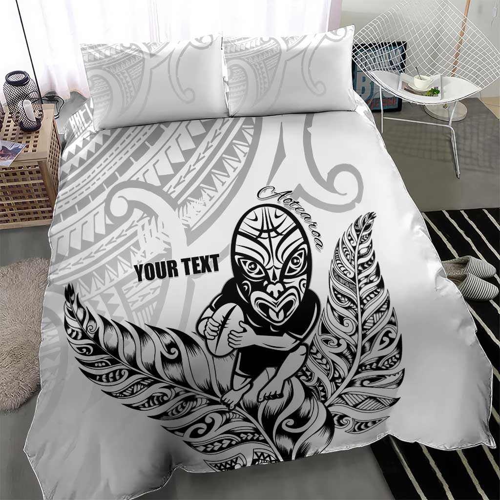 New Zealand Silver Fern Rugby Custom Bedding Set Maori Tiki White Version