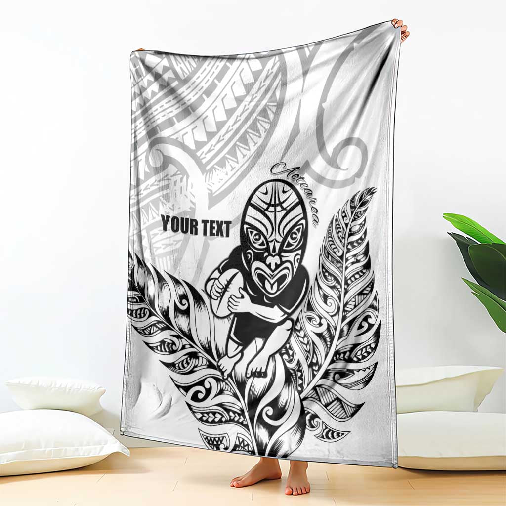 New Zealand Silver Fern Rugby Custom Blanket Maori Tiki White Version