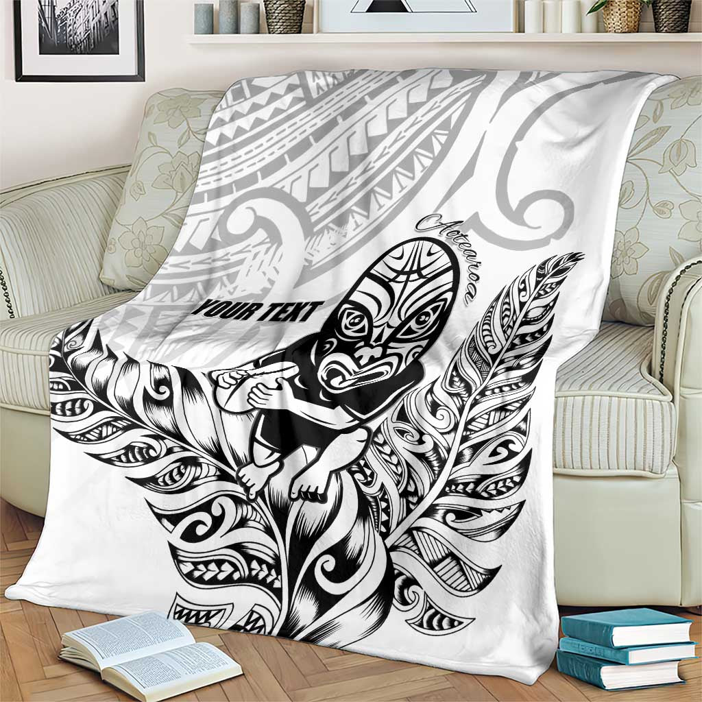 New Zealand Silver Fern Rugby Custom Blanket Maori Tiki White Version