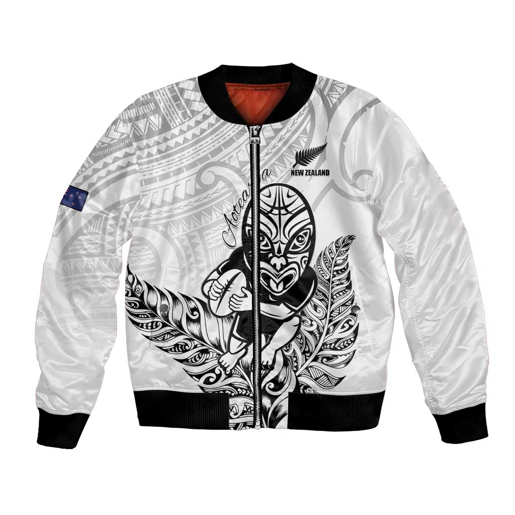 New Zealand Silver Fern Rugby Custom Bomber Jacket Maori Tiki White Version