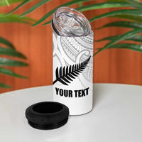 New Zealand Silver Fern Rugby Custom 4 in 1 Can Cooler Tumbler Maori Tiki White Version