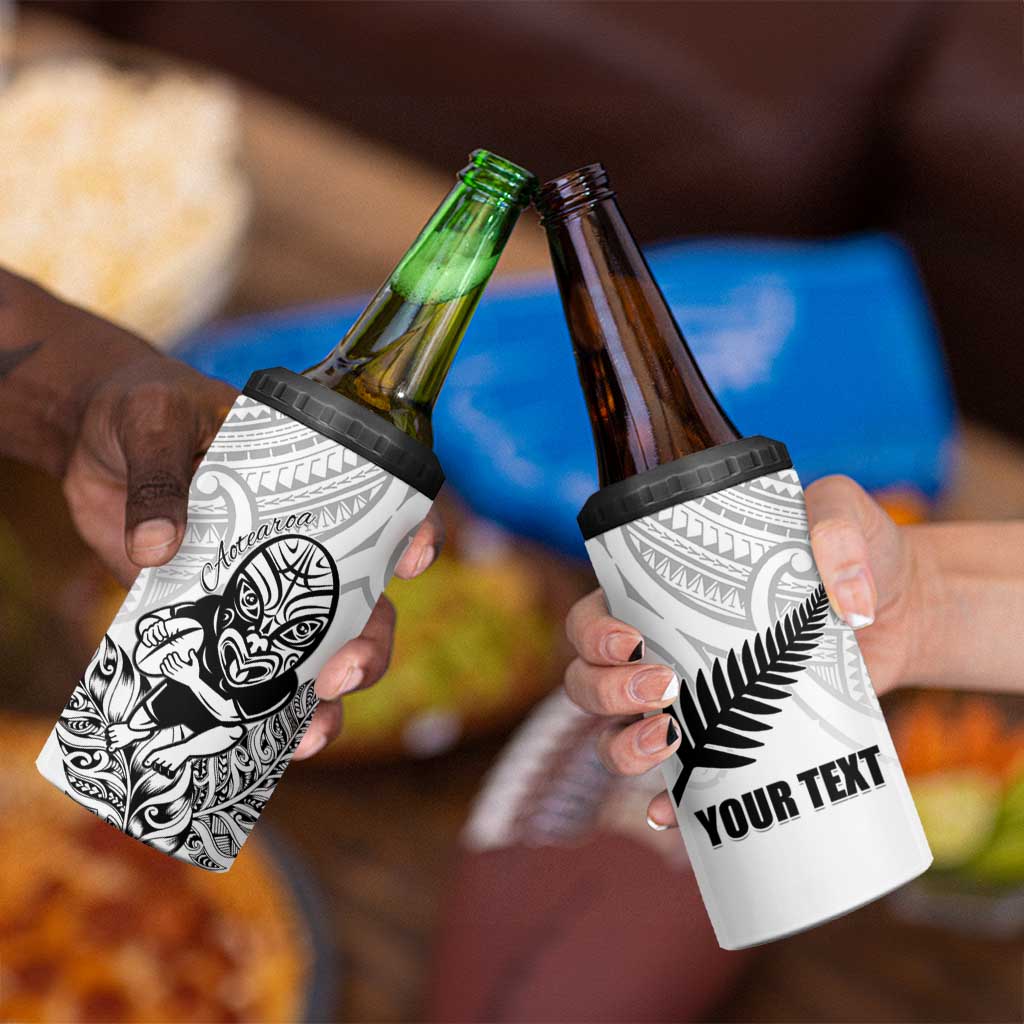 New Zealand Silver Fern Rugby Custom 4 in 1 Can Cooler Tumbler Maori Tiki White Version