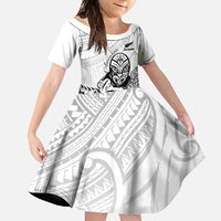 New Zealand Silver Fern Rugby Custom Family Matching Off Shoulder Maxi Dress and Hawaiian Shirt Maori Tiki White Version