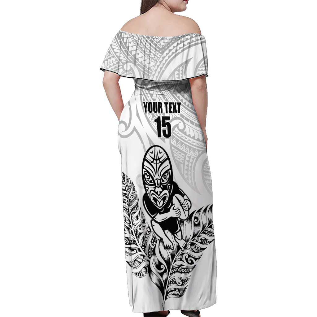 New Zealand Silver Fern Rugby Custom Family Matching Off Shoulder Maxi Dress and Hawaiian Shirt Maori Tiki White Version