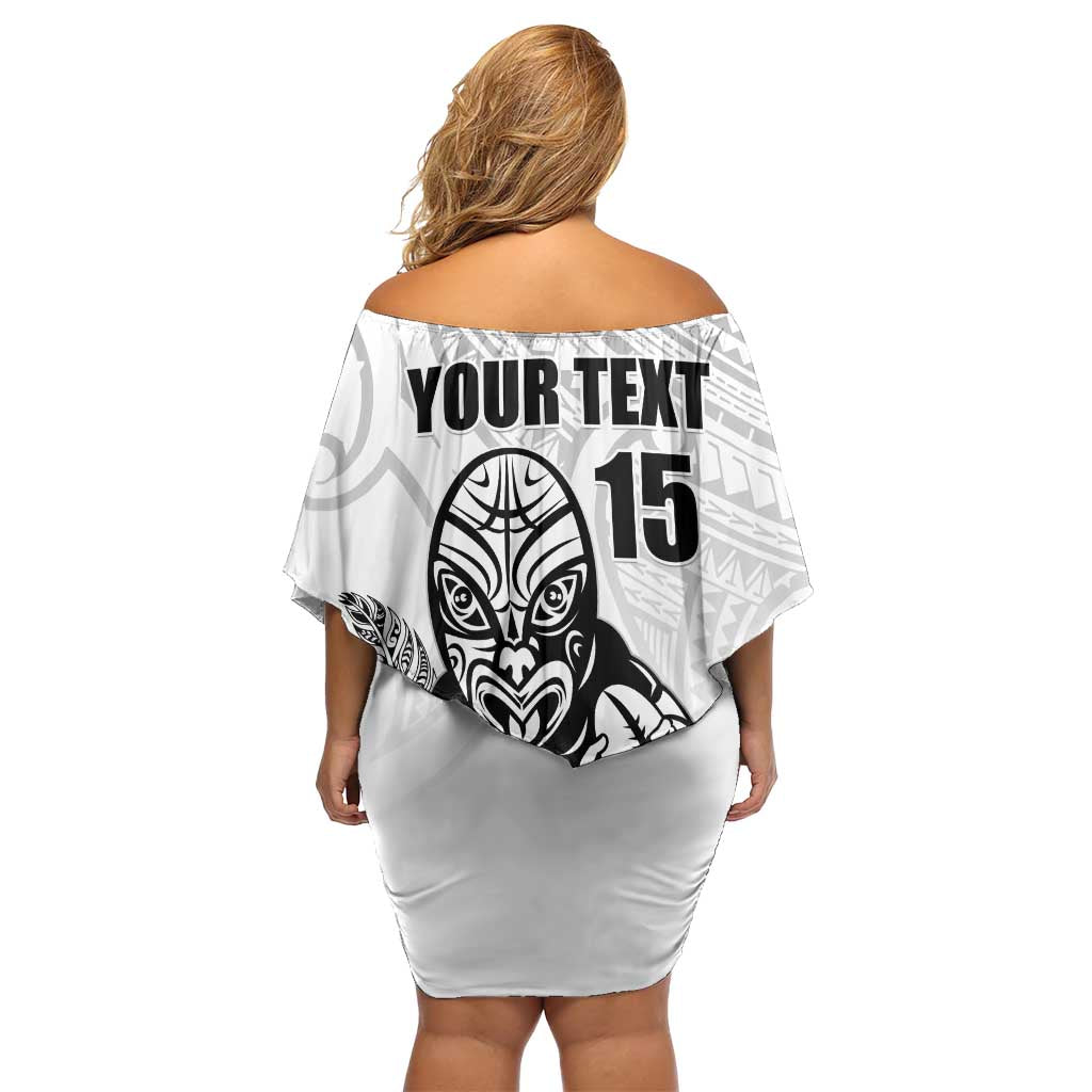 New Zealand Silver Fern Rugby Custom Family Matching Off Shoulder Short Dress and Hawaiian Shirt Maori Tiki White Version