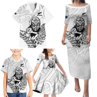 New Zealand Silver Fern Rugby Custom Family Matching Puletasi and Hawaiian Shirt Maori Tiki White Version