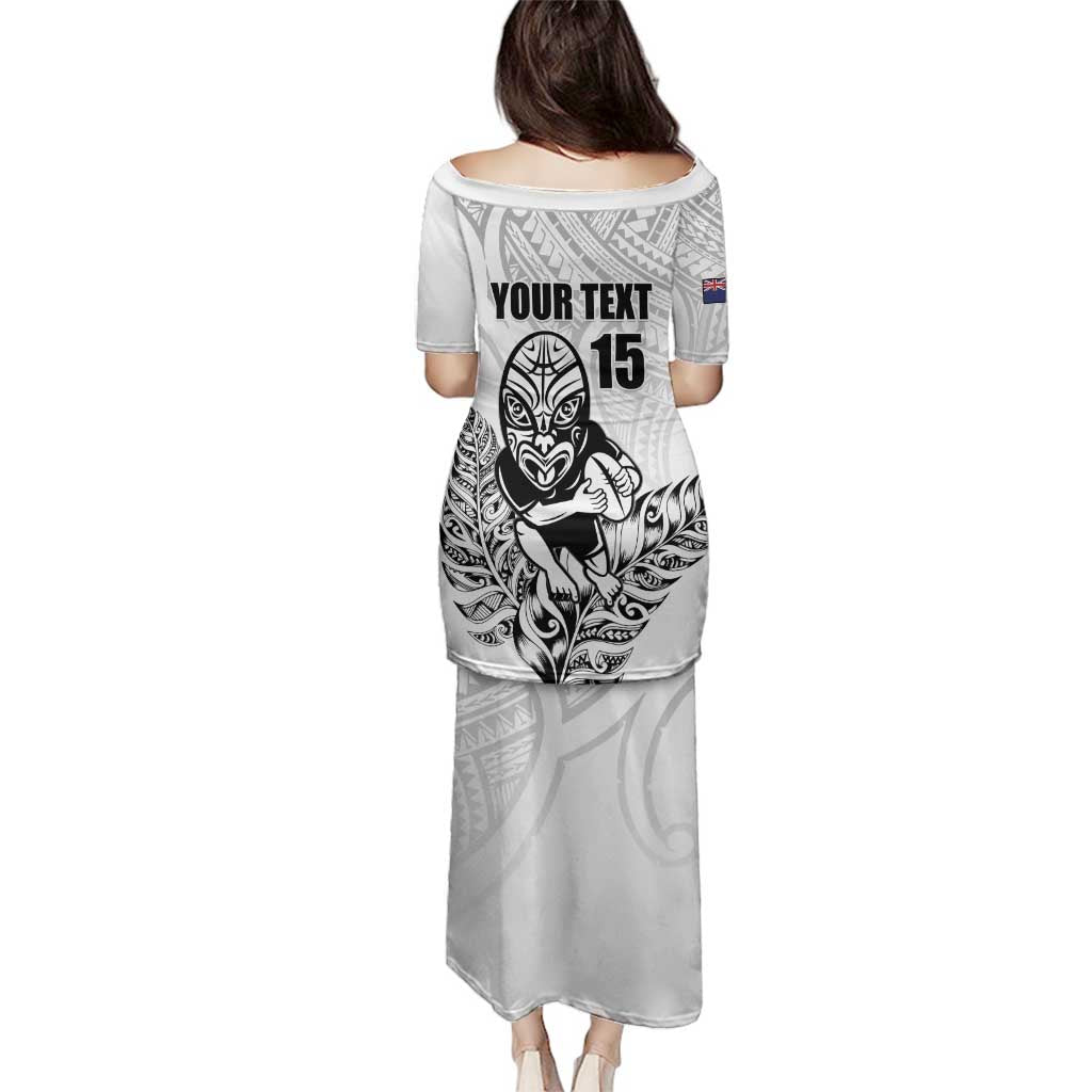 New Zealand Silver Fern Rugby Custom Family Matching Puletasi and Hawaiian Shirt Maori Tiki White Version