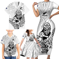 New Zealand Silver Fern Rugby Custom Family Matching Short Sleeve Bodycon Dress and Hawaiian Shirt Maori Tiki White Version