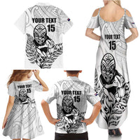 New Zealand Silver Fern Rugby Custom Family Matching Summer Maxi Dress and Hawaiian Shirt Maori Tiki White Version