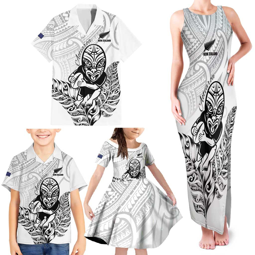 New Zealand Silver Fern Rugby Custom Family Matching Tank Maxi Dress and Hawaiian Shirt Maori Tiki White Version