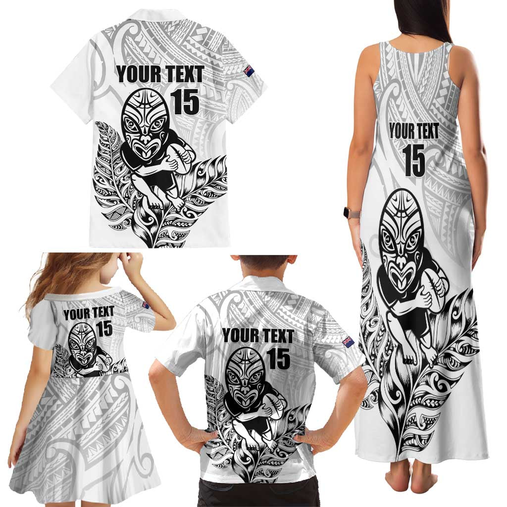 New Zealand Silver Fern Rugby Custom Family Matching Tank Maxi Dress and Hawaiian Shirt Maori Tiki White Version