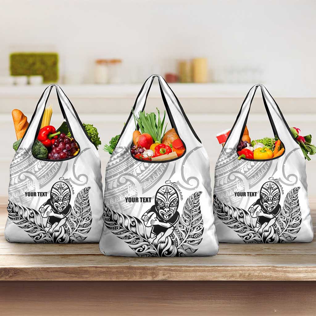 New Zealand Silver Fern Rugby Custom Grocery Bag Maori Tiki White Version