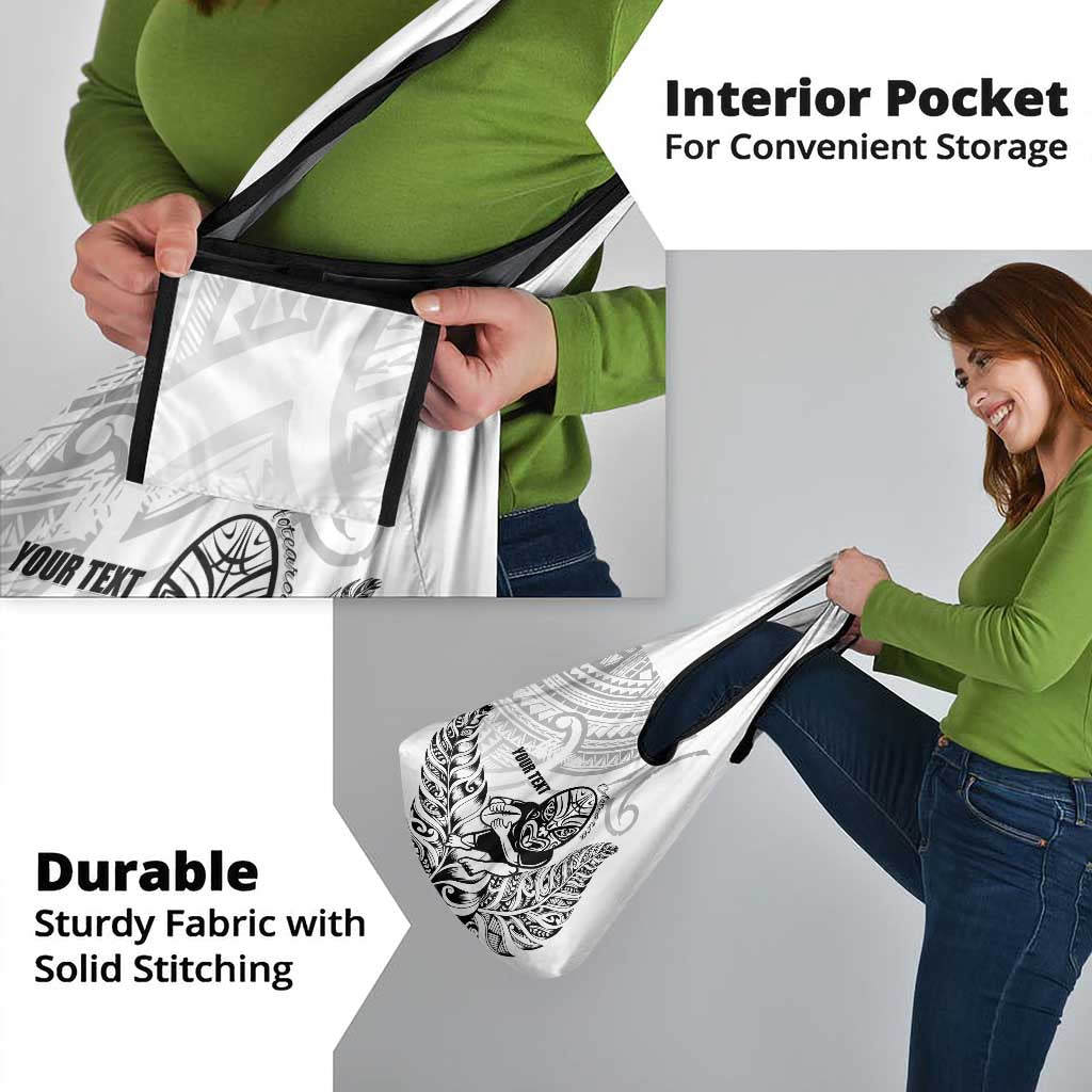 New Zealand Silver Fern Rugby Custom Grocery Bag Maori Tiki White Version