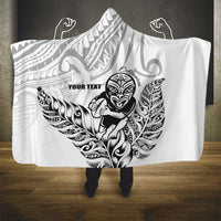 New Zealand Silver Fern Rugby Custom Hooded Blanket Maori Tiki White Version