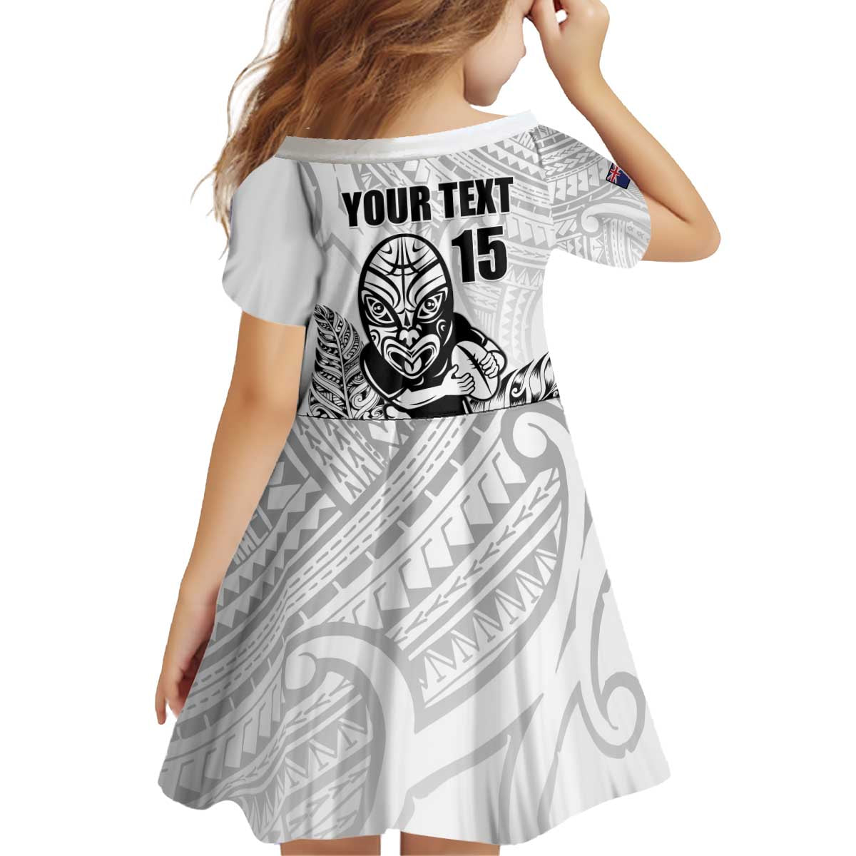 New Zealand Silver Fern Rugby Custom Kid Short Sleeve Dress Maori Tiki White Version
