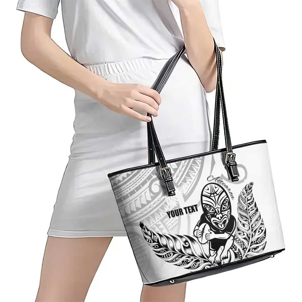 New Zealand Silver Fern Rugby Custom Leather Tote Bag Maori Tiki White Version