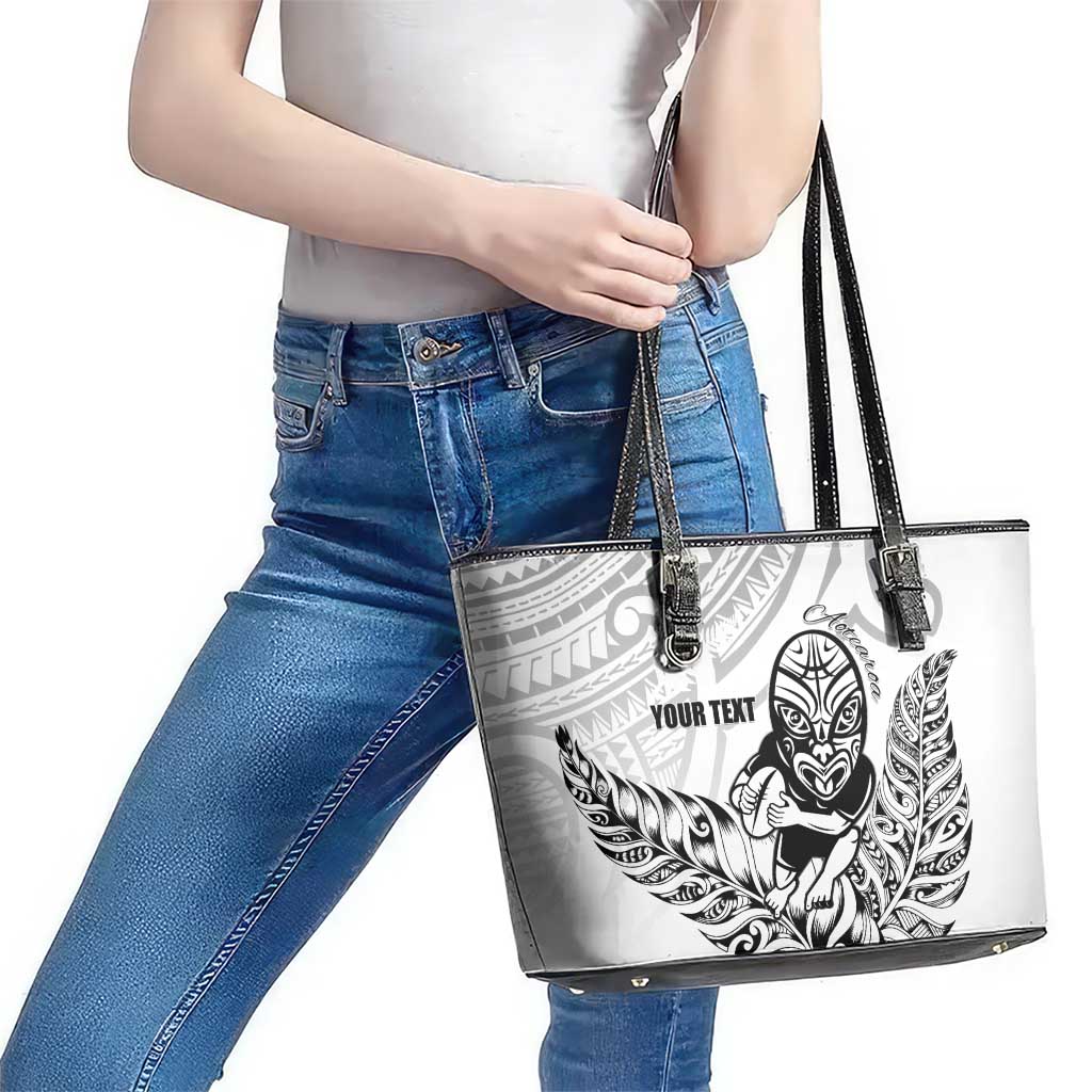 New Zealand Silver Fern Rugby Custom Leather Tote Bag Maori Tiki White Version