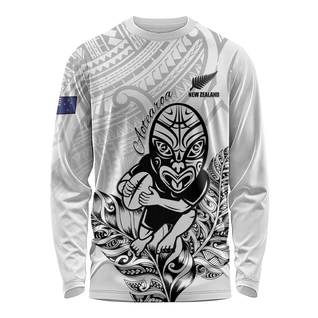 New Zealand Silver Fern Rugby Custom Long Sleeve Shirt Maori Tiki White Version