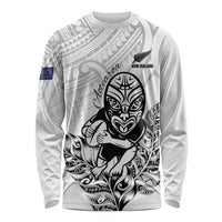 New Zealand Silver Fern Rugby Custom Long Sleeve Shirt Maori Tiki White Version