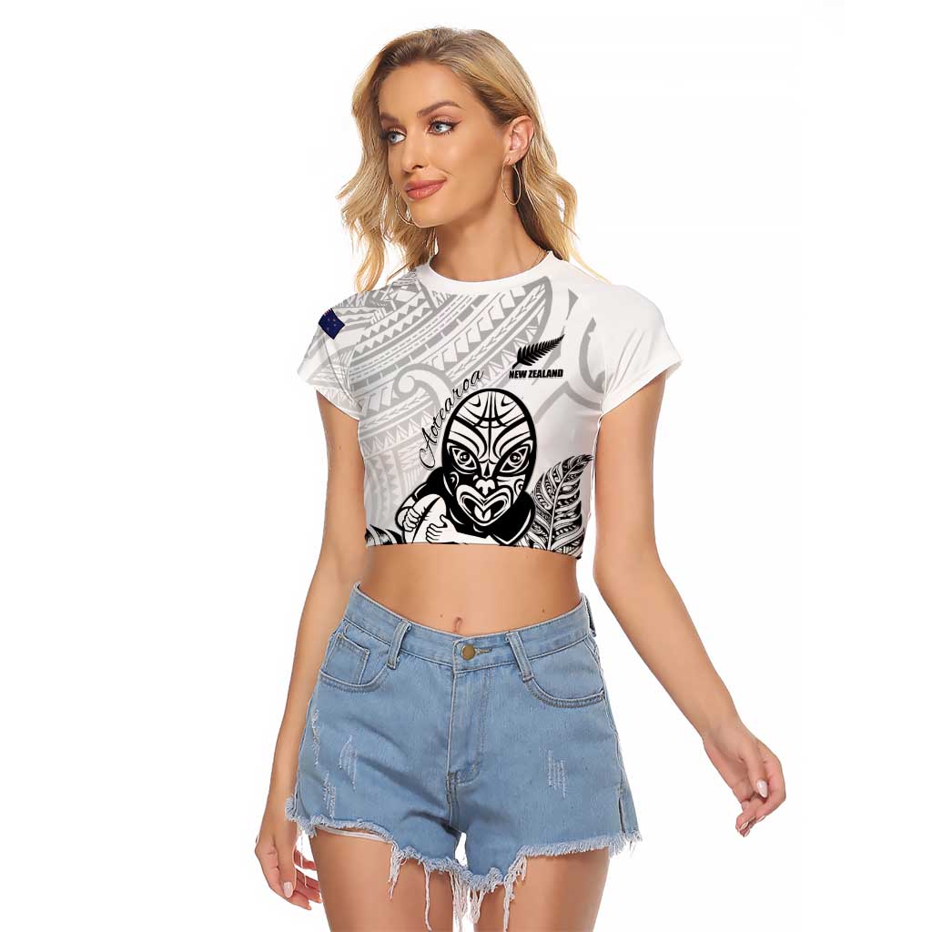 New Zealand Silver Fern Rugby Custom Raglan Cropped T Shirt Maori Tiki White Version