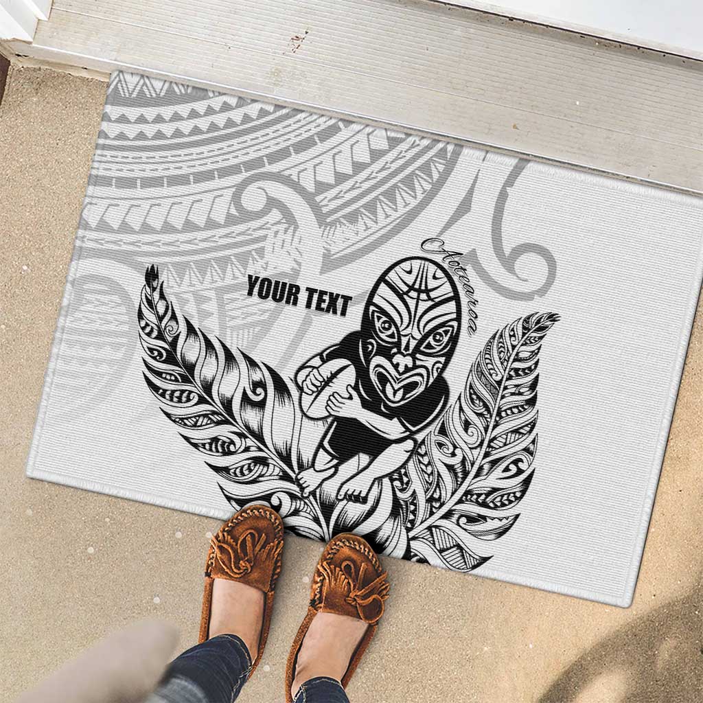 New Zealand Silver Fern Rugby Custom Rubber Doormat Maori Tiki White Version