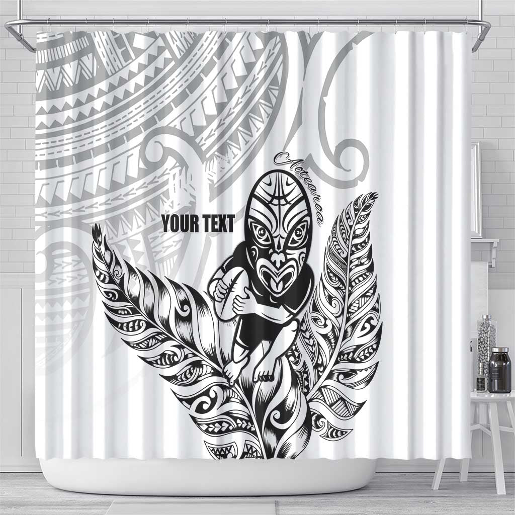 New Zealand Silver Fern Rugby Custom Shower Curtain Maori Tiki White Version