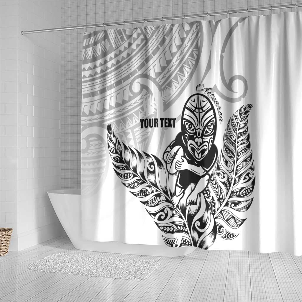 New Zealand Silver Fern Rugby Custom Shower Curtain Maori Tiki White Version